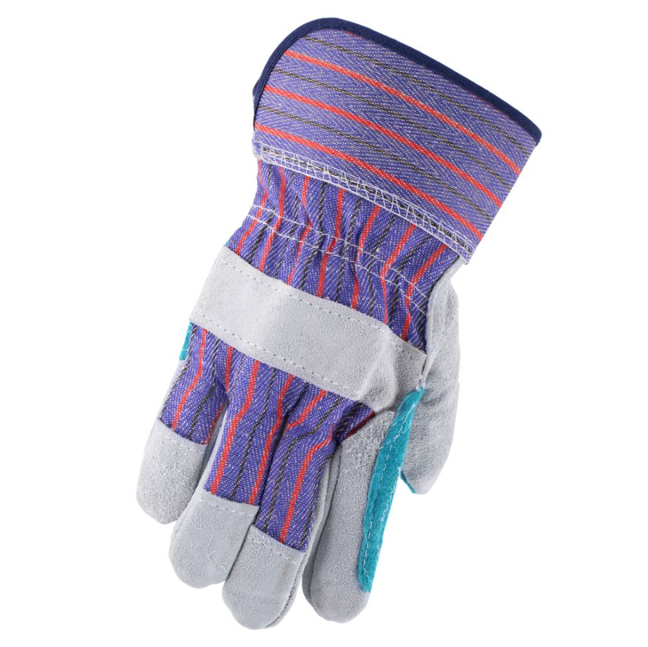 Gloves Heavy Duty Cowsplit  - Glove Master front side blue and purple